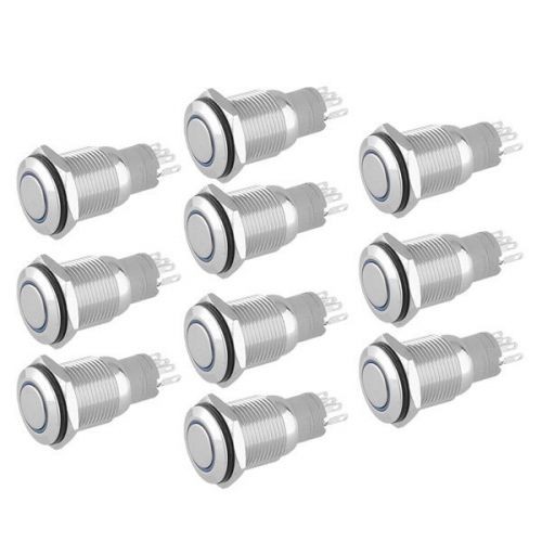 10pcs blue led 16mm metal switch self latching push button 5 pin waterproof car for sale