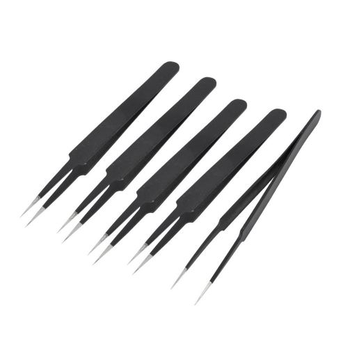 Stainless Steel Non-magnetic Point Tapered Tip Straight Tweezer 5 Pcs