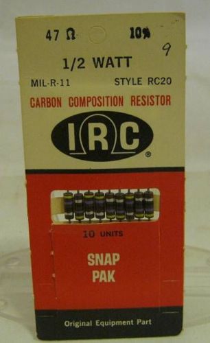 Irc carbon composition resistor 1/2 watt  47 ohm mil-r-11 nos 9 pk for sale