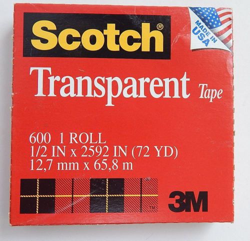 Scotch Transparent Tape 600 1 Roll 1/2&#034; 72 Yards 3M New In Box 600 Photo Safe