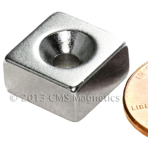 N42 Small Block Neodymium Magnet 1/2x1/2x1/4&#034; with #6 Countersunk Hole 100 PC