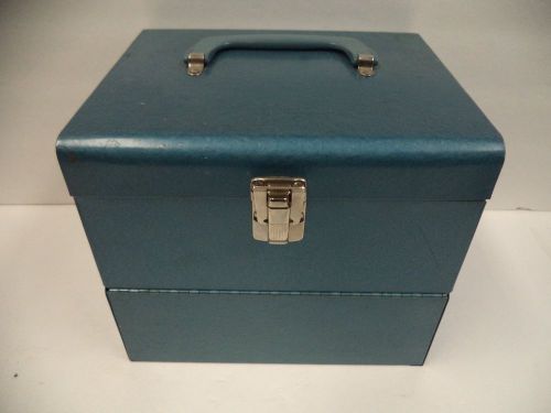 Vintage industrial machine age~metal tool box bin cabinet~blue finish~handle for sale