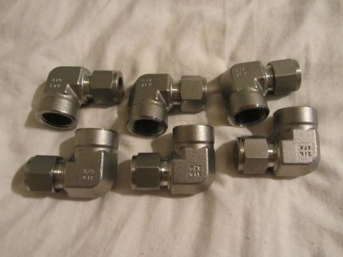 Swagelok 6 each 1/2&#034; x 1/2&#034; FPT Stainless Steel 90 Degree Adapters