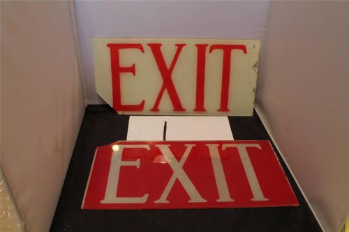 PAIR OF Vintage Industrial Mid Century Glass EXIT Sign REVERSE PAINTED WHITE RED