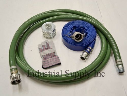 3&#034; green pvc fcam x mp suction hose trash pump kit w/100&#039; discharge hose (fs) for sale