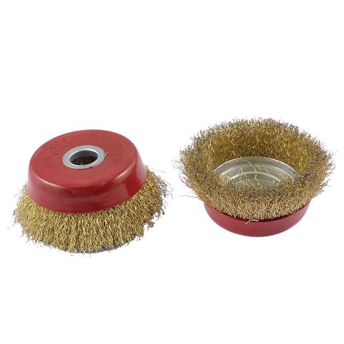2 Pcs Red Gold Tone Abrasive Steel Wire Cup Brush Grinding Wheel 12500 RPM