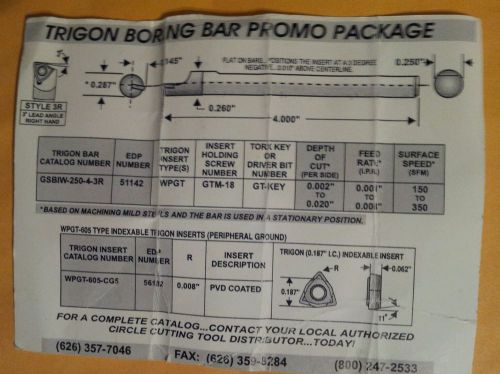 Trigon Insert Indexable Boring Bar - NEW with 10 new coated inserts and parts