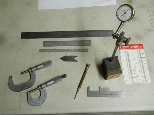 Starrett package deal  magnetic base &amp; indicator. 1 &amp; 2&#034; mics 3-scales for sale