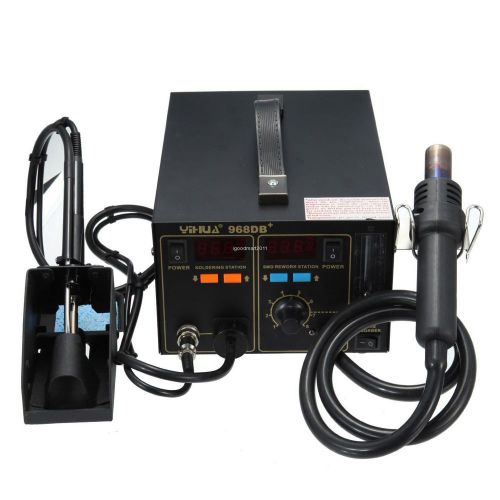 968db+ 3 in 1 hot air gun &amp; iron smd soldering rework station welder + 4 nozzles for sale