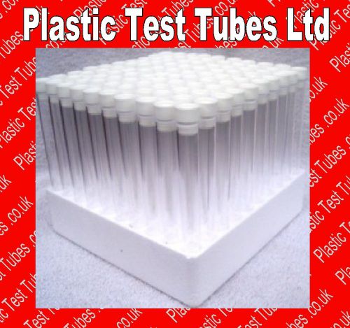 Plastic test tubes with tops and tray, 150mm x 17mm ? conical tubes,20ml volume for sale