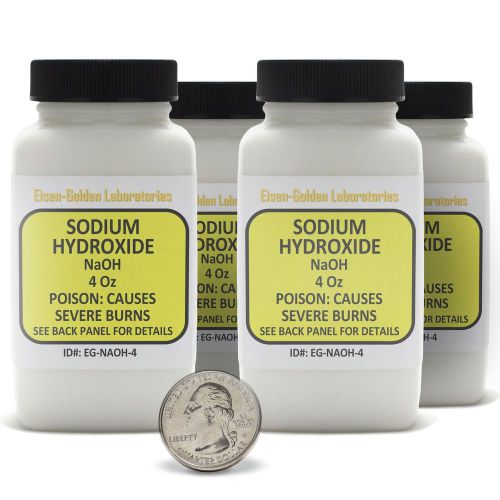 Sodium Hydroxide [NaOH] 99% ACS Grade Powder 1 Lb in Four Easy-Pour Bottles USA