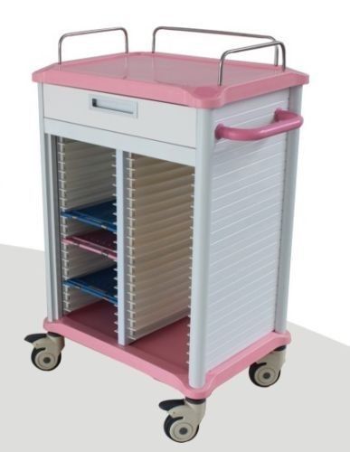 Dental Medical Record Cart Medical Lab Use ABS Pink Rolling Trolley Cart BB20R