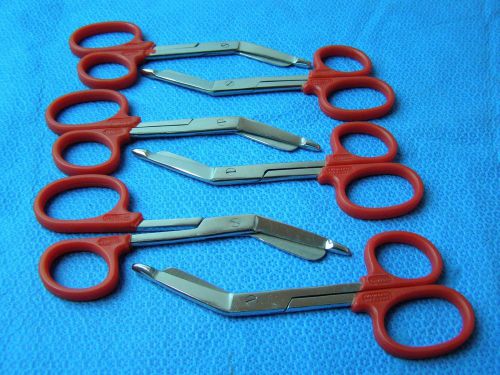 Lot of 6-Lister Bandage Nurse Scissors 5.5&#034;-Color Handles(Red)One Large Ring