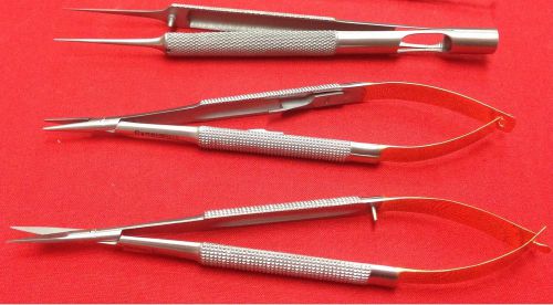 3 O.R.CASTROVIEJO MICRO SURGERY SCISSORS+NEEDLE HOLDER+ SUTURE TYING FORCEPS