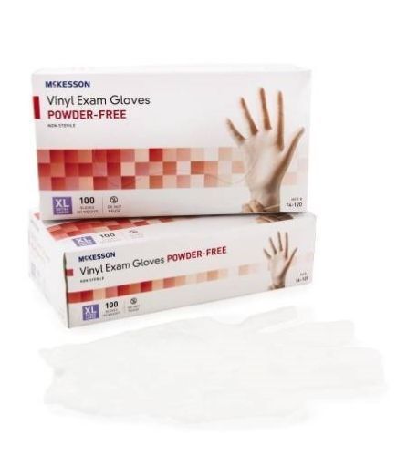 Exam gloves extra large powder free vinyl mckesson 14-120 -100 per box- lot of 3 for sale