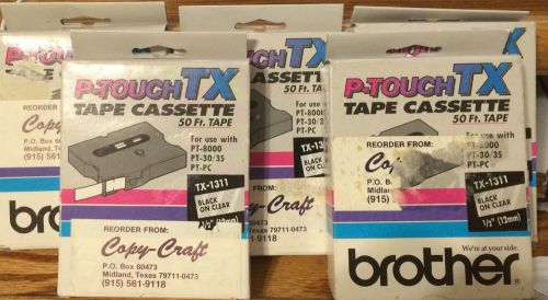 BROTHER P-TOUCH TX-1311 1/2&#034; BLACK ON CLEAR-50Ft. TAPE-NEW IN BOX - &#034;LOT OF 5&#034;