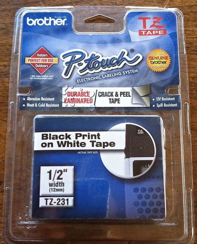 Sealed genuine brother p-touch tz black print on 1/2&#034; white tape tz-231 for sale