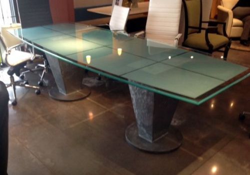 STAINLESS &amp; GLASS CONFERENCE TABLE, CUSTOM ARTIST MADE, $4000 NEW, MAKE OFFER!