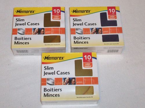 NEW (3) Pkgs.= 30  Factory Sealed MEMOREX Slim, Colored CD Jewel Cases Sets