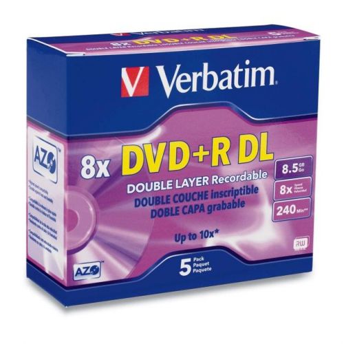 VERBATIM 95311 8.5GB 8x Branded AZO DVD+R DLs, 5 pk with Slim Cases