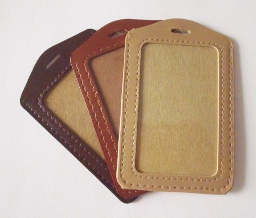 NEW 3PCS CHOCOLATE BROWN ID CARD HOLDER CLEAR PLASTIC POUCH CASE PU LEATHER