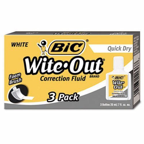 Bic Wite-Out Quick Dry Correction Fluid, 20 ml Bottle, White, 3/Pk (BICWOFQD324)