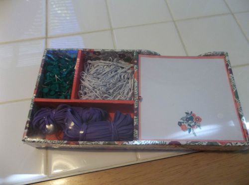 PAPER DESK SET (paper clips, rubberbands, &amp; notepad) DECORATED BOX