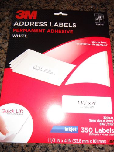NEW 3M address labels white 350 labels 1 1/3 x 4 inches