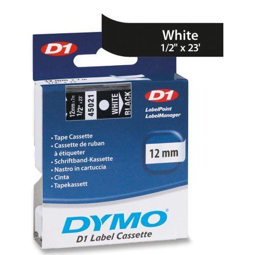 Dymo 45021 Label Tape Cartridge - 0.5&#034; X 23ft - 1 Roll - Black/white (dym45021)
