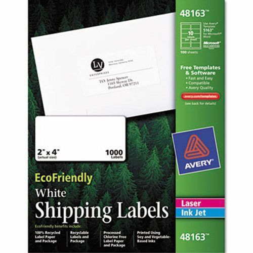 Avery EcoFriendly Labels, 2 x 4, White, 1000/Pack (AVE48163)