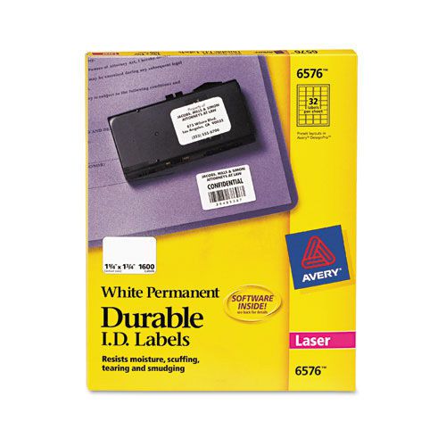 Avery Permanent White Durable I.D. Labels for Laser Printers, 1 1/4&#034;x1 3/4&#034;,