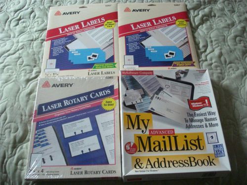 Lot of avery laser rotary cards, laser labels, &amp; my maillist &amp; address book for sale