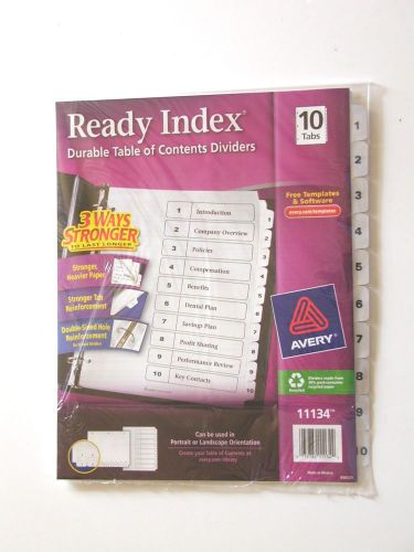 12 AVERY READY INDEX DURABLE TABLE OF CONTENTS DIVIDERS 10 TABS  #11134 STRONGER