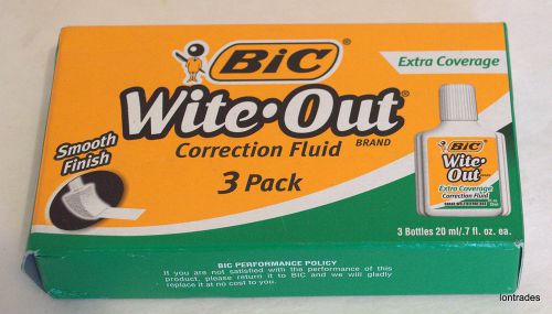 3-Pack Bic Wite Out Correction Fluid 3-bottles 7oz ea. Extra Coverage