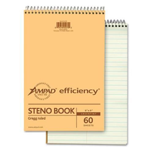 Ampad 25270 Spiral Steno Book, Gregg Rule, 6 X 9, Green Tint, 60 Sheets
