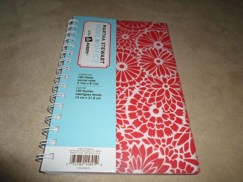 Red Floral Martha Stewart Home Office 100 Sheet Notebook, 5.5&#034; X 8.5&#034;, NEW!