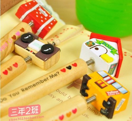 US 4pcs Korean Japan LOMO Kawaii Ball Point Pens fun cute lot wood Zakka bus