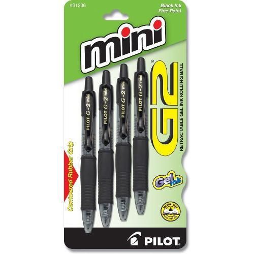 Pilot G2 Mini Retractable Gel Ink Rolling Ball Pen, Fine Point, 4-Pack, Black