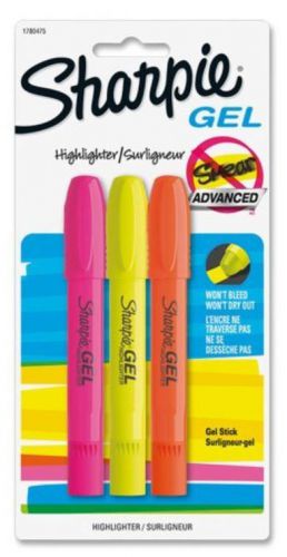 Sharpie Gel Stick Highlighters 3 Colors Won&#039;t Bleed or Smear Ink Free Technology
