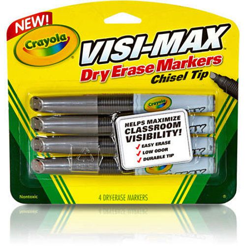 Crayola Low Odor Chisel Tip Visi-Max Dry Erase Markers- 4 Pack- New in Package