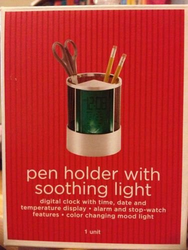 NEW PENCIL PEN HOLDER SOOTHING MOOD LIGHT DIGITAL CLOCK DATE TIME TEMPERATURE