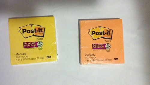Post-it 3M Super Sticky Notes 3&#034; x 3&#034; Orange and Yellow, 2 Packs