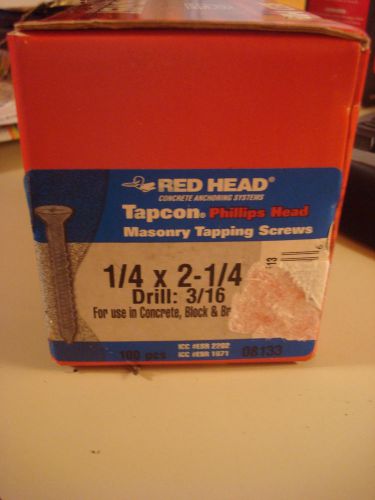 Red Head Midwest Fastener-Tapcon Masonry Hex Head, 1/4x2-1/4&#034; Pk100 w/drill bit
