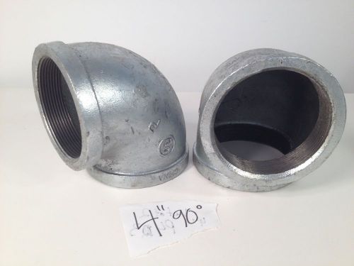 Lot of 2 galvanized 4&#034; inch malleable iron pipe 90 degree elbow fitting p43 for sale