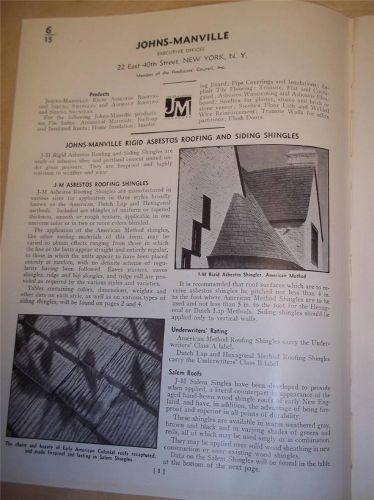 Vtg Johns-Manville Catalog Insert/Pages~Asbestos Roofing/Siding Shingles~1939
