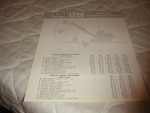 1959 UNIT MODEL 1220 SHOVEL CRAWLER CRANE SALES BROCHURE