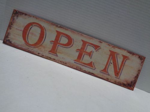 Metal OPEN Retail Store Sign Vintage Style 5&#034; x 19&#034;
