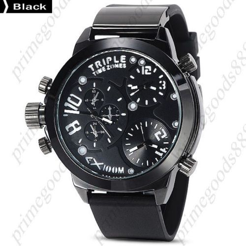 Hot Series PUNK 3 Time Zones Wristwatch Quartz Analog Men&#039;s Black Face