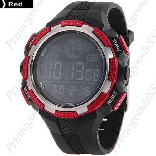 Digital Sports Silica Gel LED Alarm Stopwatch Date Men&#039;s Wrist Wristwatch Red