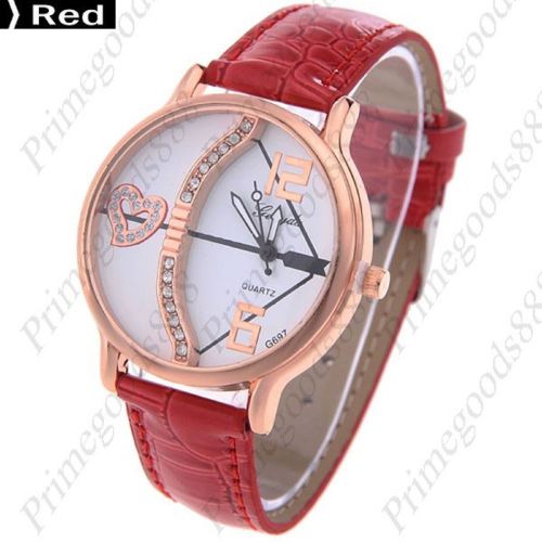 Cupid Bow And Arrow PU Leather Lady Ladies Wrist Quartz Wristwatch Women&#039;s Red
